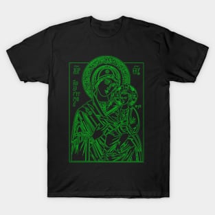 Icon of Virgin Mary and Jesus (green) T-Shirt